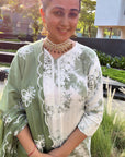 Vibrant Tie Dye - Green Tie Dye Lucknowi Kurta Set by Vastra by Monty