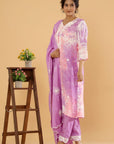 Regal Plum - Tie and Dye Lucknowi Kurta Suit Set by Vastra by Monty