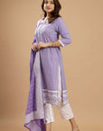 Graceful Harmony - Lavender, Pink, and Grey Cotton Suit Set by Vastra by Monty