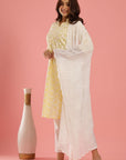 Chic Yellow Floral - White Floral Work on Yellow Kurta Cotton Suit Set by Vastra by Monty