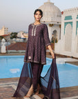Mahroom Diamonds - Mahroon Silk Top with Tulip Pants & Dupatta by Vastra by Monty