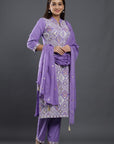 Elegant White, Blue, and Purple Embroidered Suit | Handcrafted by Vastrabymonty | From Jaipur, Rajasthan