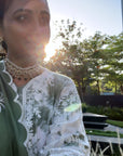 Vibrant Tie Dye - Green Tie Dye Lucknowi Kurta Set by Vastra by Monty