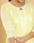 Sunny Chikankari Delight - Yellow Cotton Suit with Dupatta by Vastra by Monty