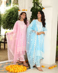 Paradise On Blue and Pink Dupatta Suit Set by Vastra by Monty