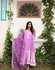 Enchanted Garden - Purple and Green Maxi Long Dress with Dupatta by Vastra by Monty