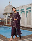 Mahroom Diamonds - Mahroon Silk Top with Tulip Pants & Dupatta by Vastra by Monty