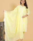 Sunny Chikankari Delight - Yellow Cotton Suit with Dupatta by Vastra by Monty