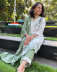 Vibrant Tie Dye - Green Tie Dye Lucknowi Kurta Set by Vastra by Monty