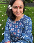 Printed Indigo cotton Kurta & Dupatta Set by Vastra by Monty