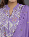 Elegant White, Blue, and Purple Embroidered Suit | Handcrafted by Vastrabymonty | From Jaipur, Rajasthan