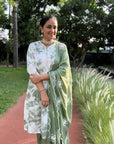 Vibrant Tie Dye - Green Tie Dye Lucknowi Kurta Set by Vastra by Monty