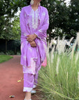 Regal Plum - Tie and Dye Lucknowi Kurta Suit Set by Vastra by Monty