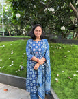 Printed Indigo cotton Kurta & Dupatta Set by Vastra by Monty