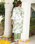 Vibrant Tie Dye - Green Tie Dye Lucknowi Kurta Set by Vastra by Monty