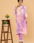 Regal Plum - Tie and Dye Lucknowi Kurta Suit Set by Vastra by Monty