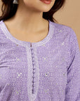 Graceful Harmony - Lavender, Pink, and Grey Cotton Suit Set by Vastra by Monty