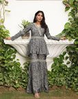 Grey Floral Elegance - Floral Grey Sharara Set by Vastra by Monty
