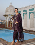 Mahroom Diamonds - Mahroon Silk Top with Tulip Pants & Dupatta by Vastra by Monty