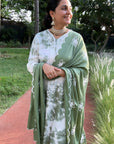 Vibrant Tie Dye - Green Tie Dye Lucknowi Kurta Set by Vastra by Monty
