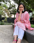 Graceful Harmony - Lavender, Pink, and Grey Cotton Suit Set by Vastra by Monty