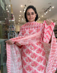 Green and White Floral Print Cotton Kurta Set