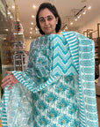 Green and White Floral Print Cotton Kurta Set