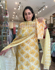 Green and White Floral Print Cotton Kurta Set