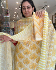 Green and White Floral Print Cotton Kurta Set