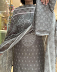 Elegant Grey Floral Cotton Suit Set