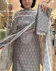 Elegant Grey Floral Cotton Suit Set