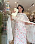 Soft Floral White linen Kurti Set