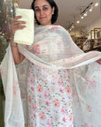 Soft Floral White linen Kurti Set