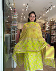 Sunshine Bloom Mustard Cotton Printed Suit Set with Chevron & Floral Dupatta