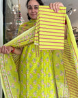 Sunshine Bloom Mustard Cotton Printed Suit Set with Chevron & Floral Dupatta