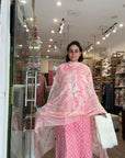 Blush Bloom Pink Cotton Suit Set with Floral Dupatta & Embroidered Bottom