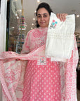 Blush Bloom Pink Cotton Suit Set with Floral Dupatta & Embroidered Bottom