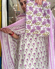 Lavender Bloom Handblock Cotton Suit Set with Floral Elegance