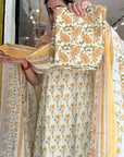 Lavender Bloom Handblock Cotton Suit Set with Floral Elegance