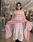 Lavender Bloom Handblock Cotton Suit Set with Floral Elegance
