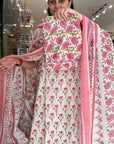 Lavender Bloom Handblock Cotton Suit Set with Floral Elegance