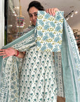 Lavender Bloom Handblock Cotton Suit Set with Floral Elegance