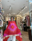 Vibrant Orange and Red Ombre Chiffon Dupatta with Golden Floral Lace