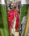 Vibrant Orange and Red Ombre Chiffon Dupatta with Golden Floral Lace