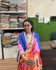 Vibrant Orange and Red Ombre Chiffon Dupatta with Golden Floral Lace