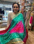 Vibrant Orange and Red Ombre Chiffon Dupatta with Golden Floral Lace