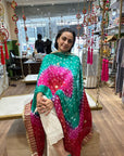 Vibrant Orange and Red Ombre Chiffon Dupatta with Golden Floral Lace