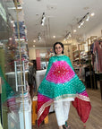 Vibrant Orange and Red Ombre Chiffon Dupatta with Golden Floral Lace