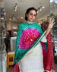 Vibrant Orange and Red Ombre Chiffon Dupatta with Golden Floral Lace