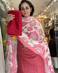 Elegant Floral Pink Chiffon Dupatta with Bold Red Border